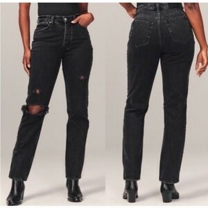 Abercrombie & Fitch The Dad High Rise Jean Distressed Black Size 28